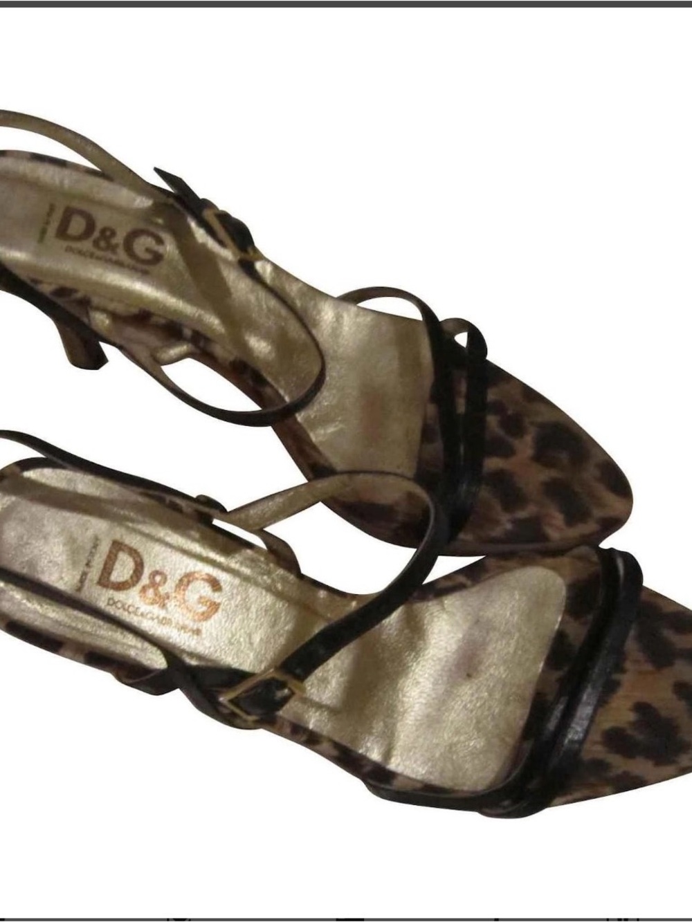 D&G Leopard Print Strappy Heels with Black Straps